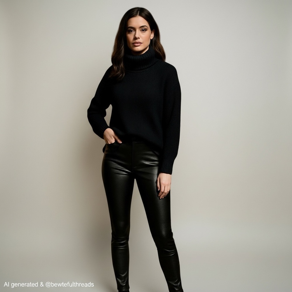 Laura Large Black Faux Leather Front Leggings Stud Detail